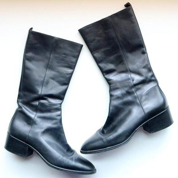 Bandolino Calabash Black Leather Half Calf Block Heel Boots Size 10 - Picture 13 of 15